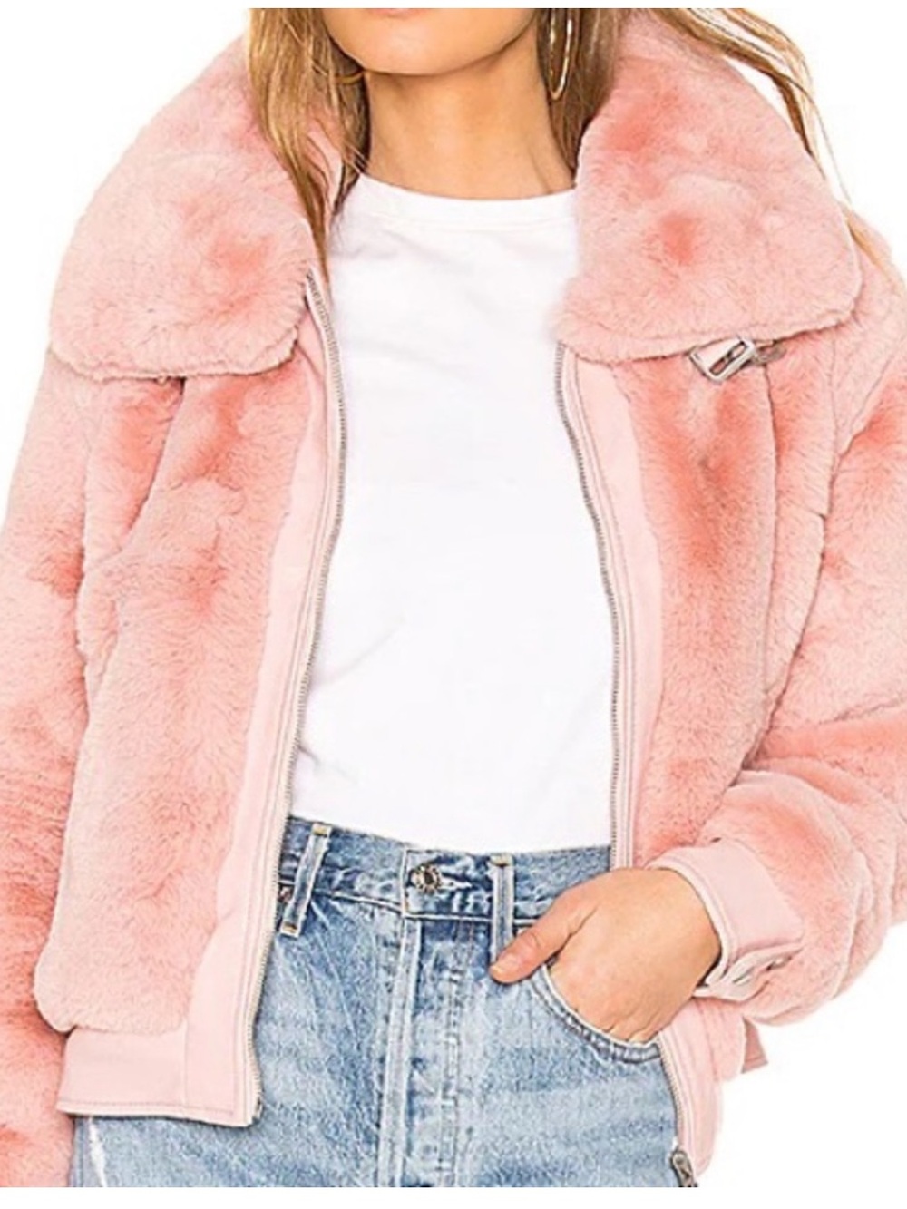 Blank NYC Blush Pink Faux-Fur Bomber Jacket M